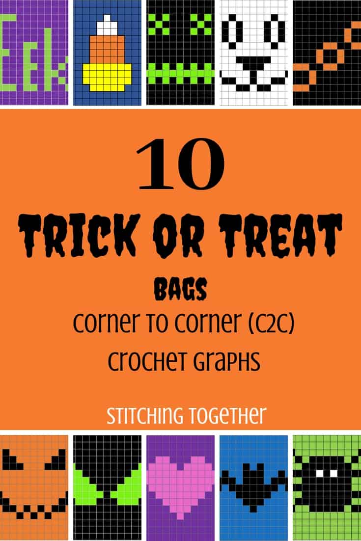 10 Trick or Treat bag crochet graphs pin image