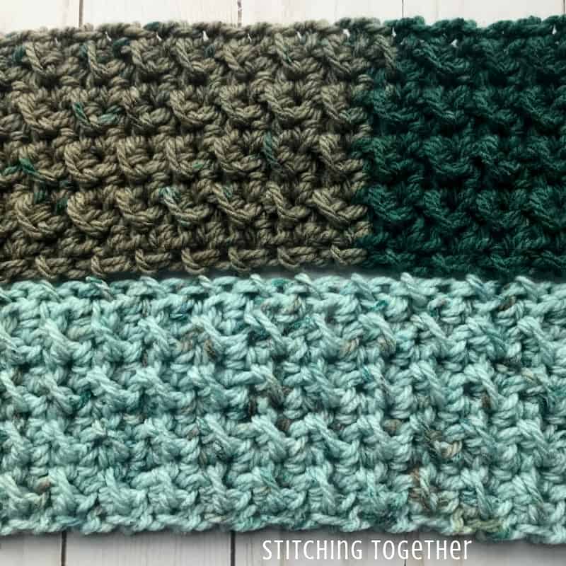 Close up of the crochet crunch stitch in caron chunky cupcake yarn
