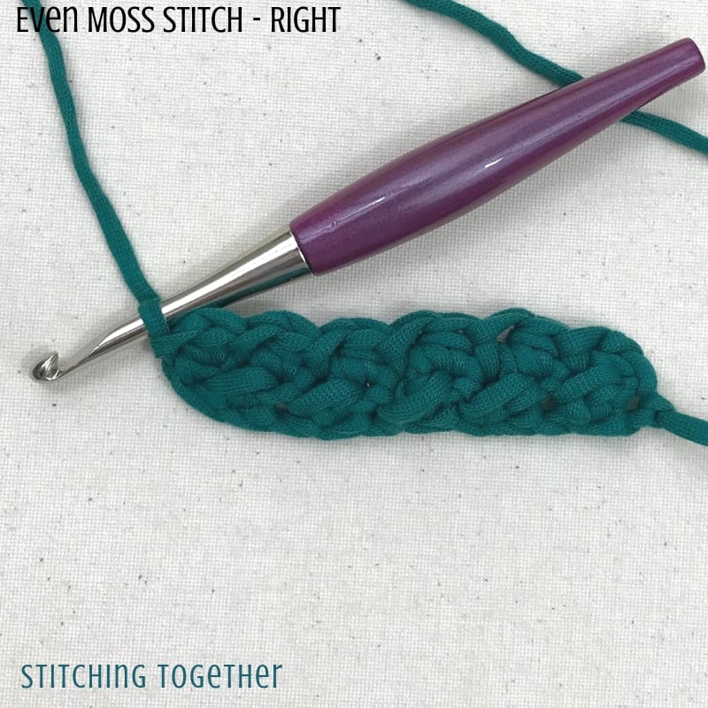 half double crochet moss crochet stitch with purple hook