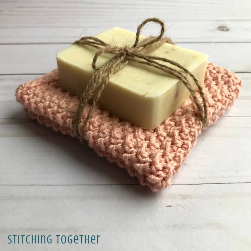 crochet baby washcloth with a bar of soap