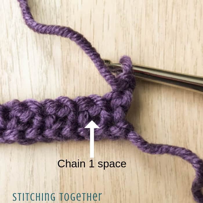 showing chain 1 space for moss stitch