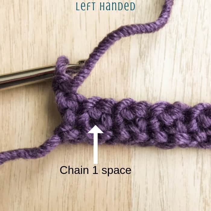 showing chain 1 space for moss stitch