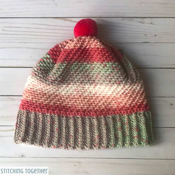 striped crochet hat with ribbed brim