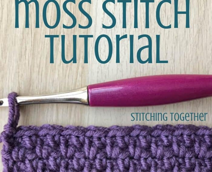 Moss stitch crochet tutorial showing stitches and hook