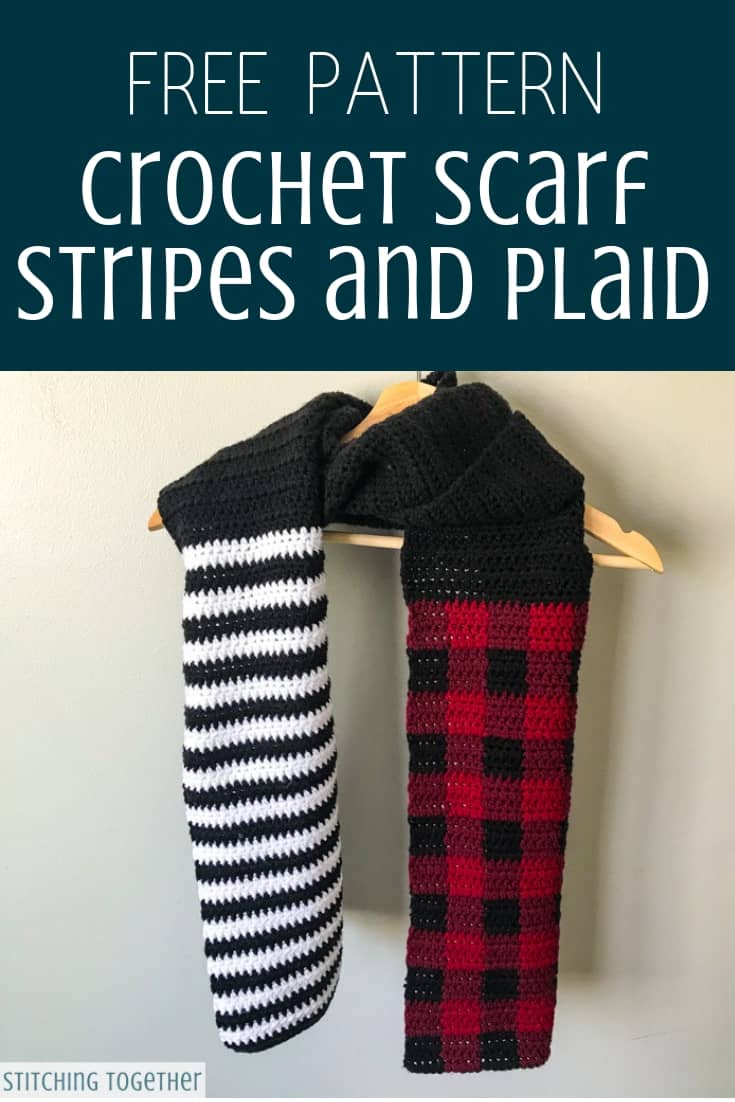 Stripes and Plaid Crochet Scarf on hanger pin