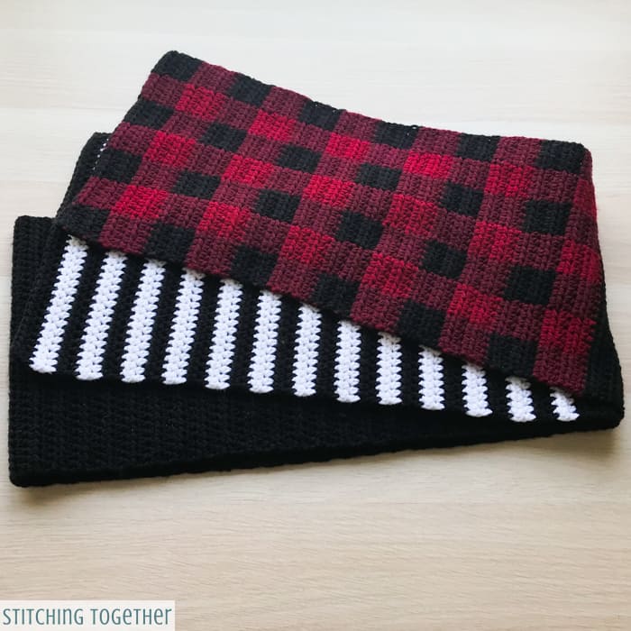 buffalo plaid crochet scarf pattern with stripes