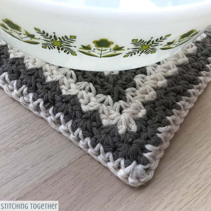 crochet trivet hot pad under dish