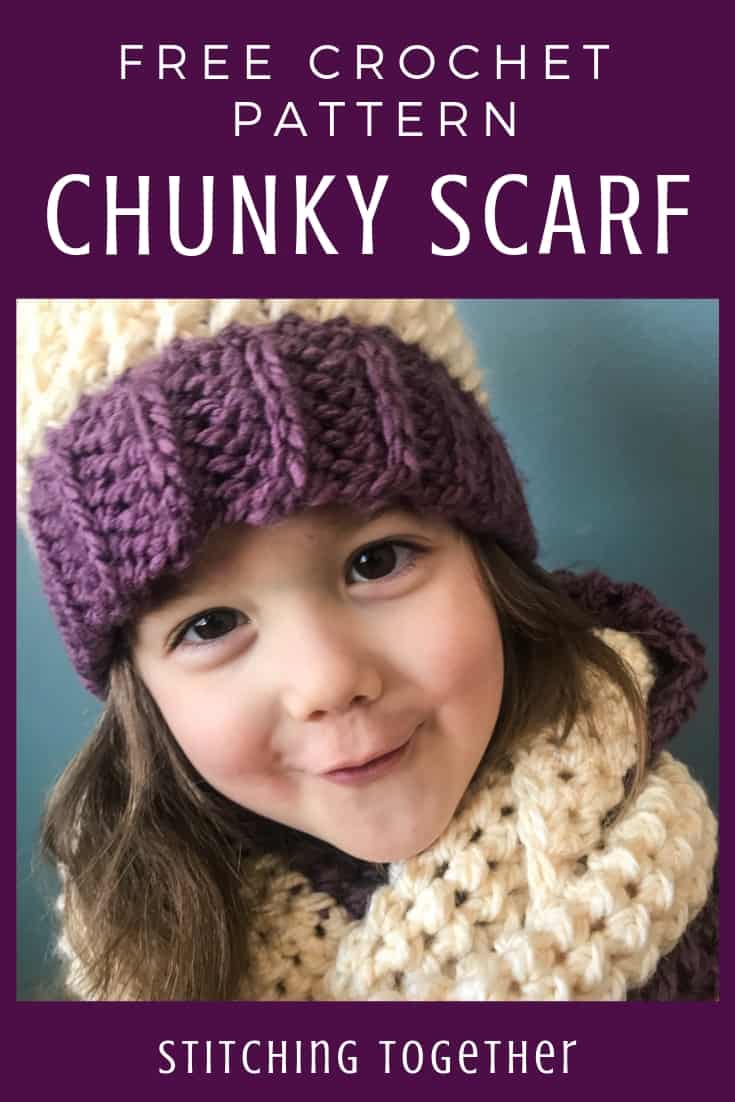 child wearing chunky crochet scarf