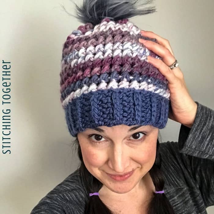 textured crochet hat on woman