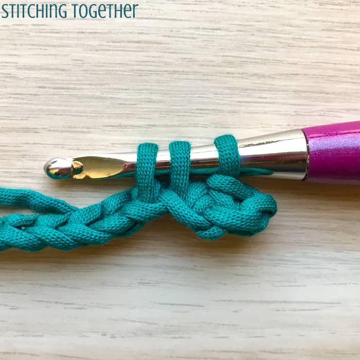 step 5 of doing the petit pois crochet stitch