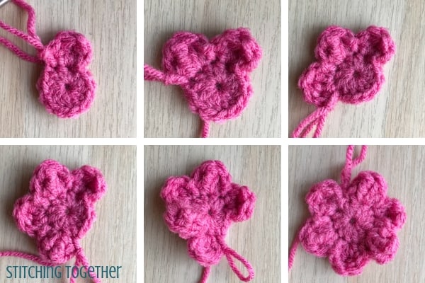 steps to crochet a 6 petal flower