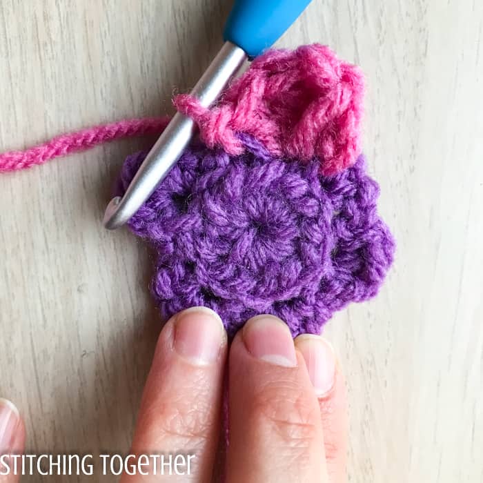 petal added to crochet flower