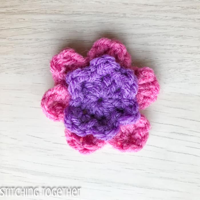 pink and purple double layer crochet flower