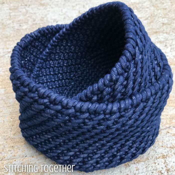 nesting chunky crochet baskets made of blue yarn