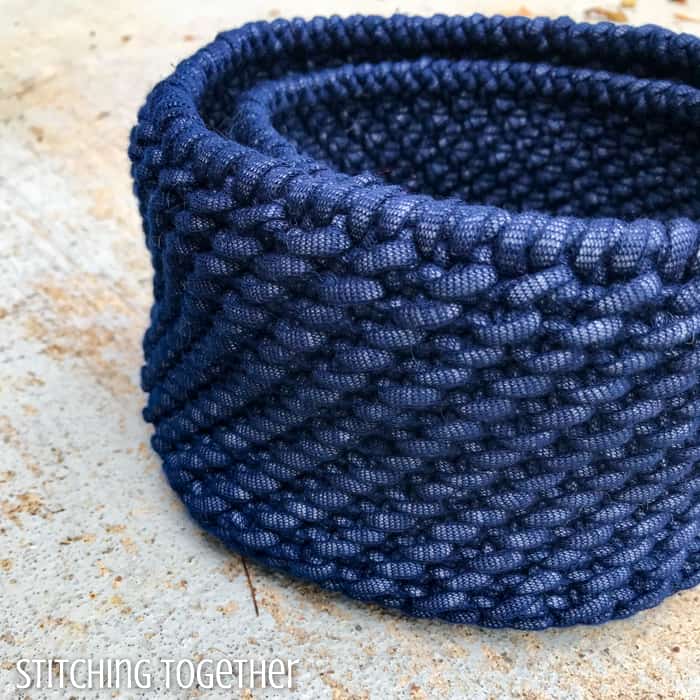 nesting crochet baskets made of blue yarn