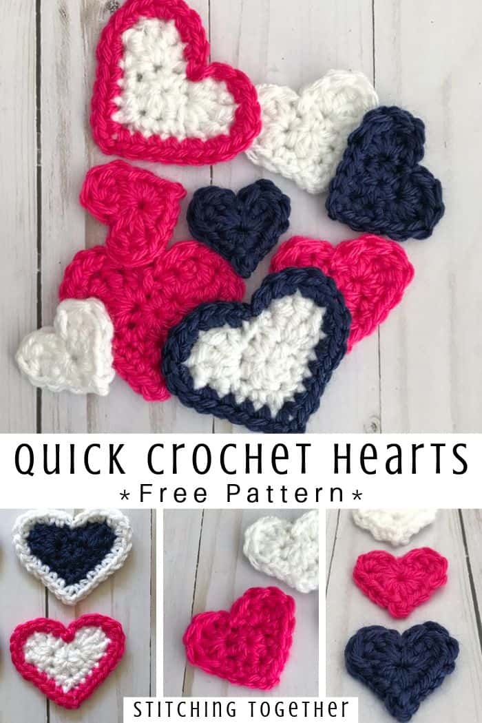 collage image of small crochet hearts