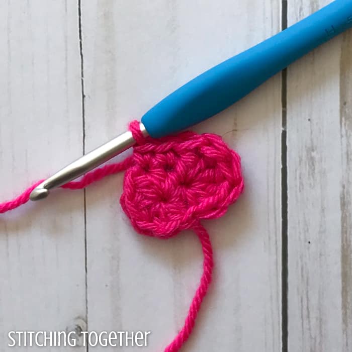 crochet circle with stitches being added