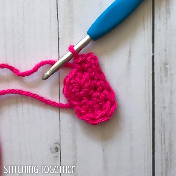 crochet circle with stitches being added