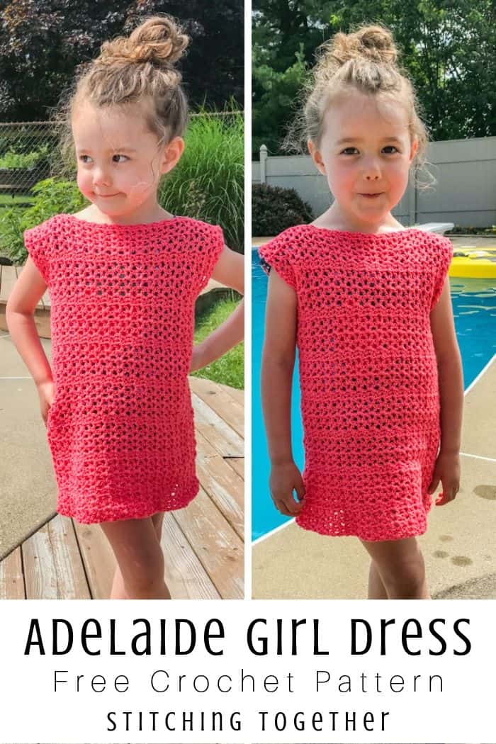 two different images of a little girl wearing a crochet dress