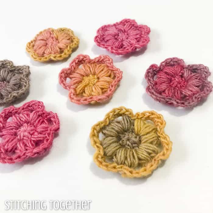 group of flowers crocheted
