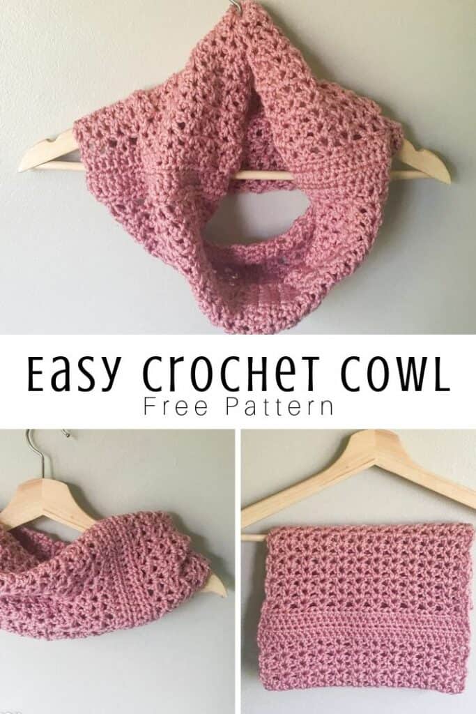 simple crochet cowl hung on a hanger in various ways