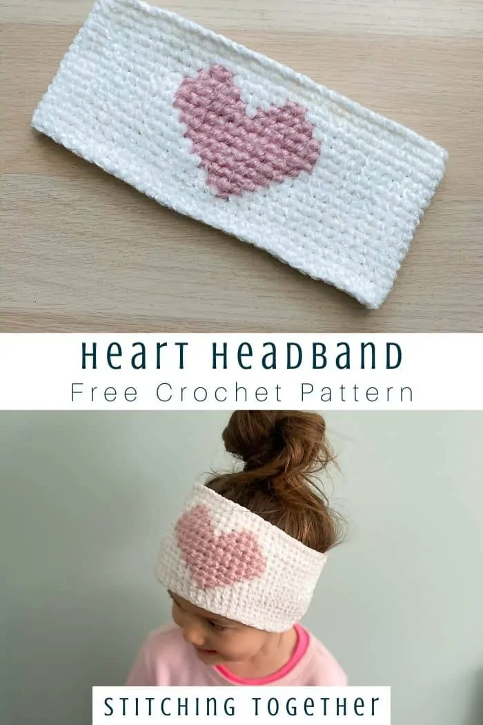 heart headband free crochet pattern pin image