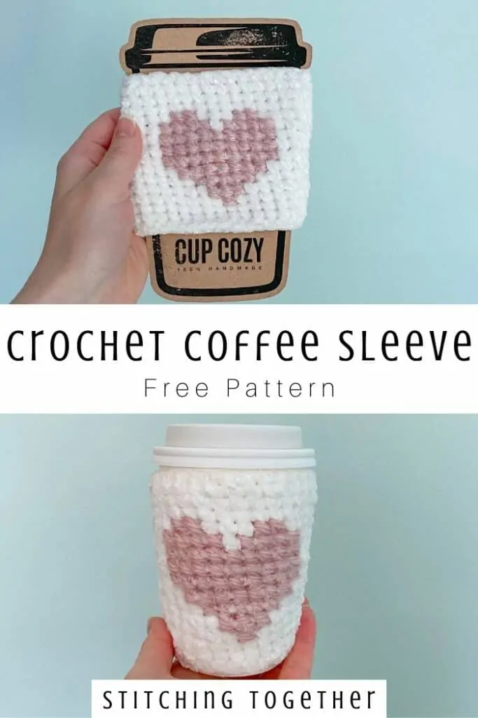 crochet coffee sleeve with heart