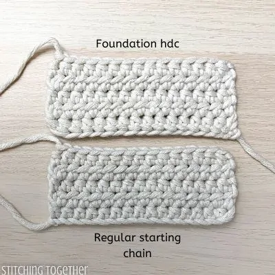2 crochet swatches. one started with a chainless hdc and the other with a chain