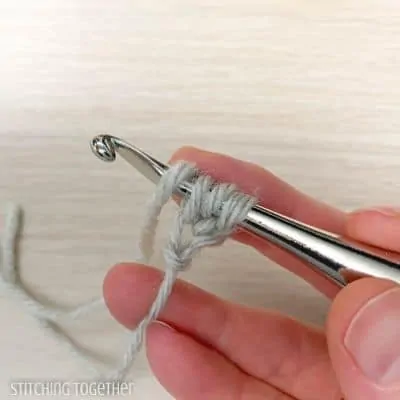 crochet hook with yarn showing steps in a stitch