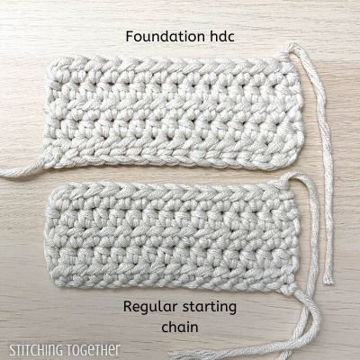 2 crochet swatches. one started with a fhdc and the other with a chain