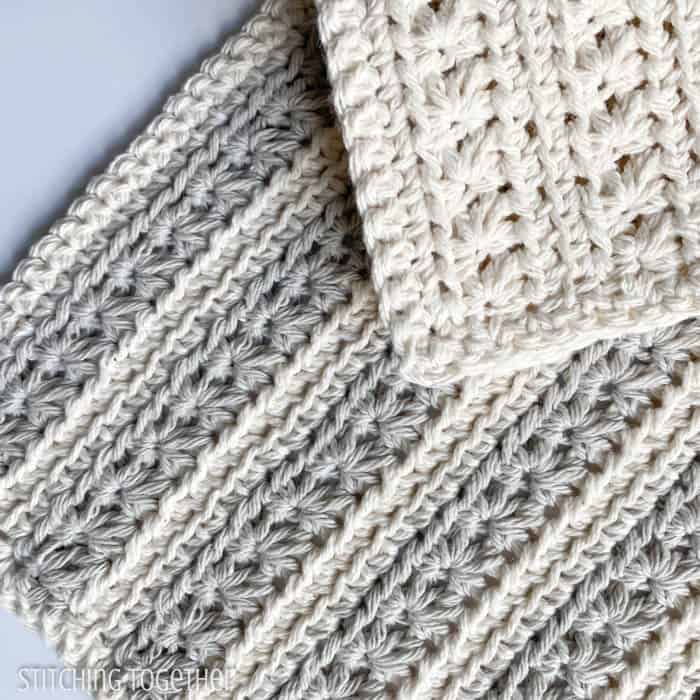 close up of texture crochet stitches in dishcloth