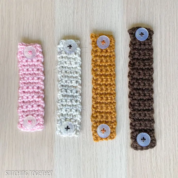 4 different sizes of rectangular crochet ear savers