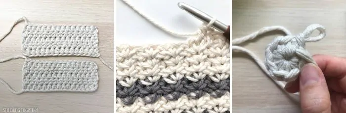 collage of three different crochet stitches