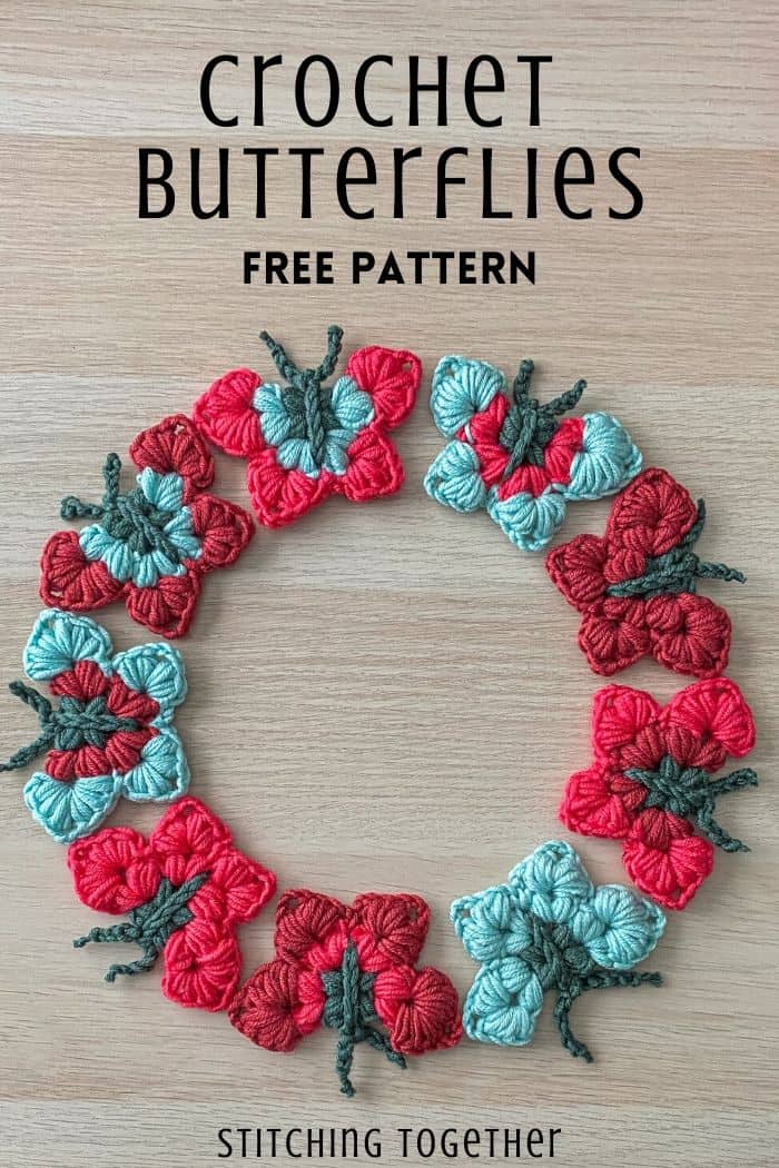 crochet butterflies in a circle on a table