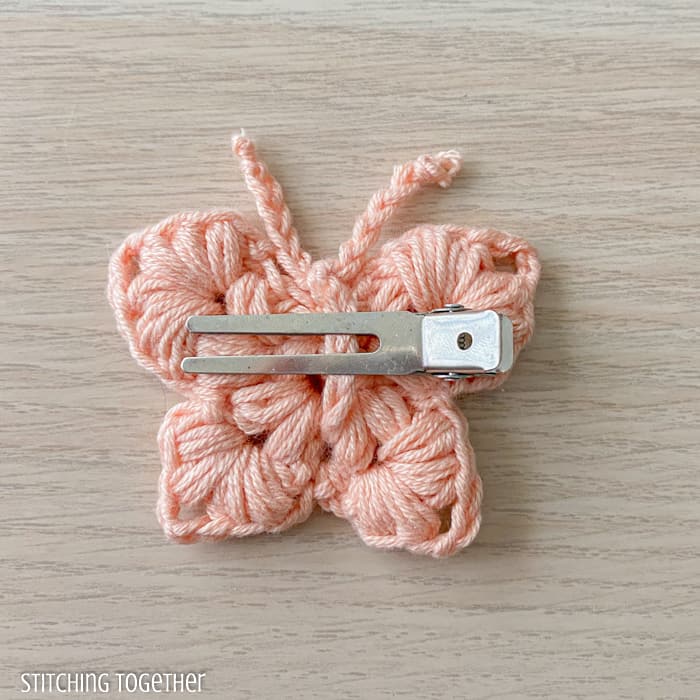 back side of a crochet butterfly clip