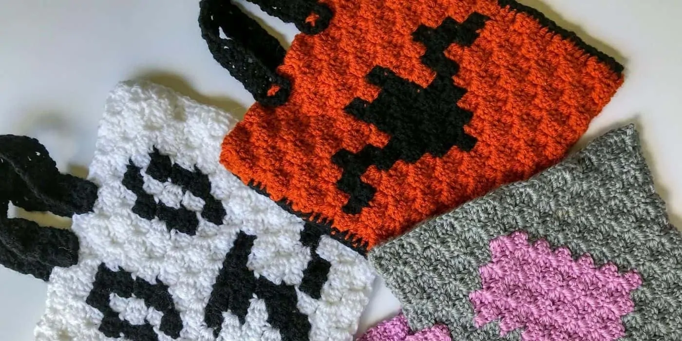 3 crochet trick or treat bags