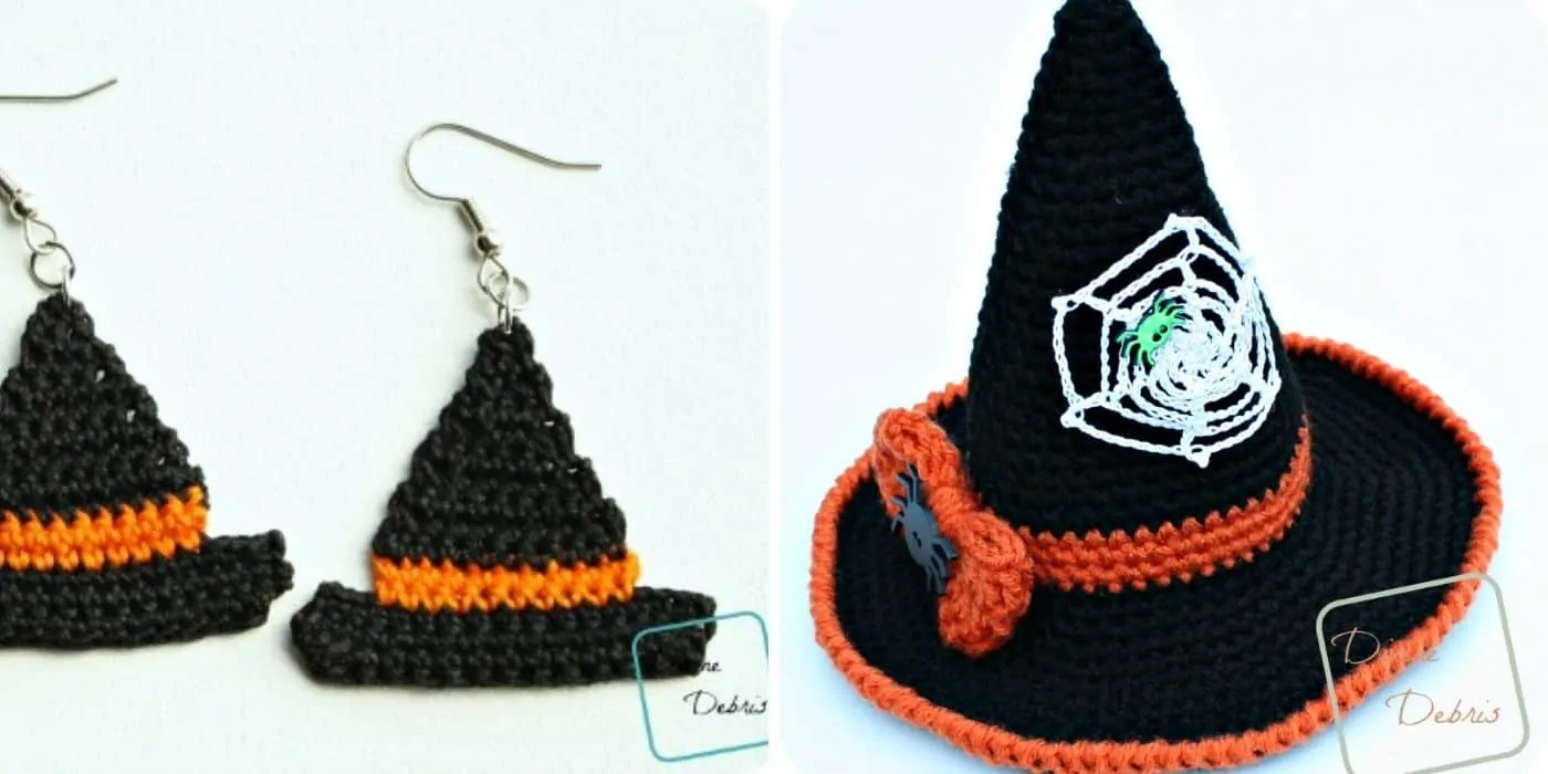 crochet witch hat and earrings