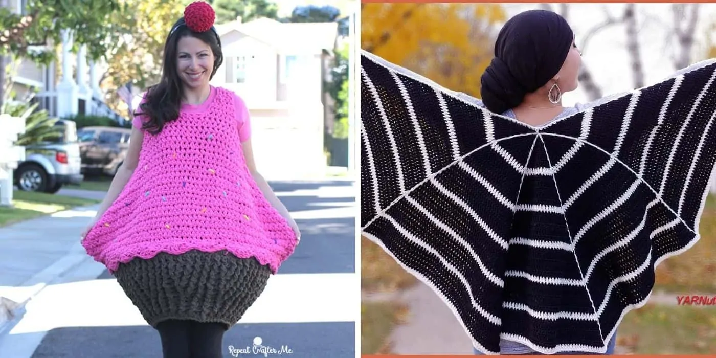 crochet cupcake costume and spider web wrap