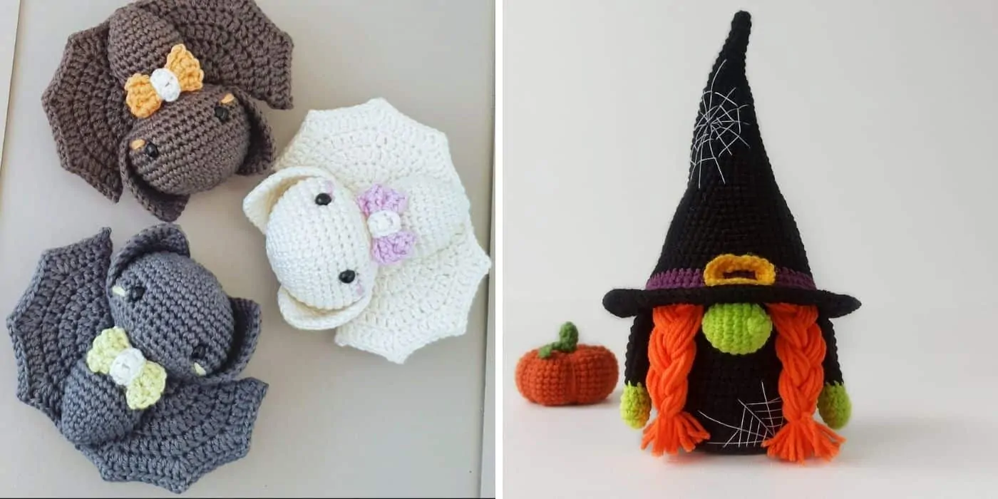 crochet bats and crochet gnome