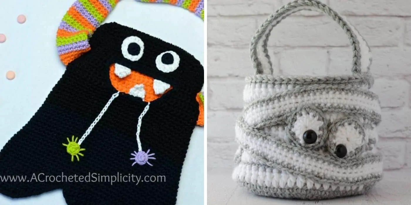 2 different crochet treat bags