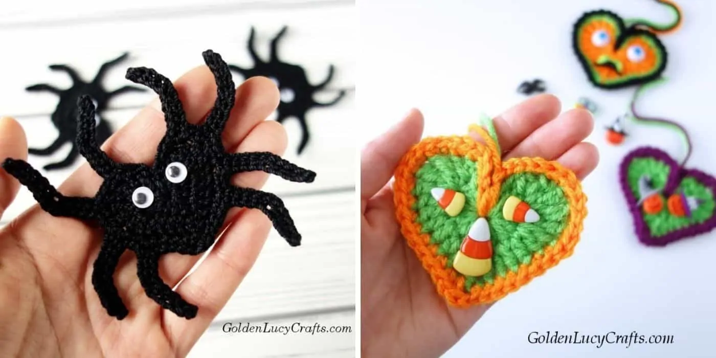 crochet spider and heart applique