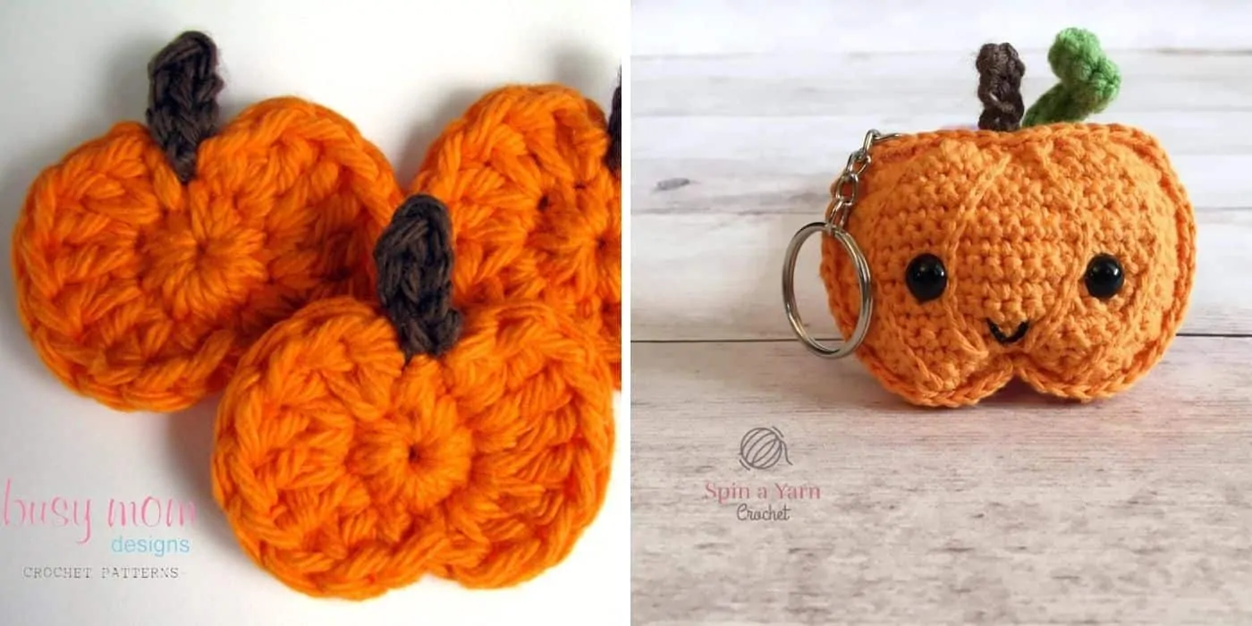 crochet pumpkin applique and keychain