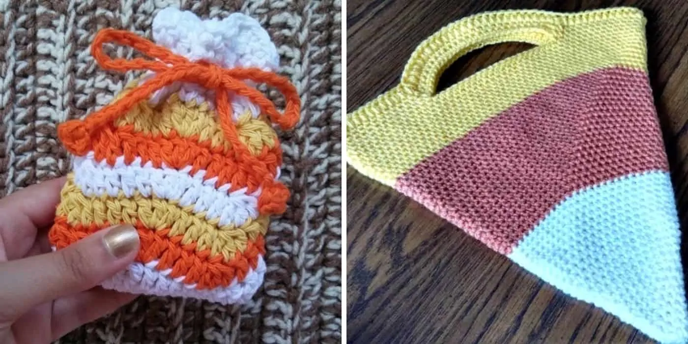 2 different crochet treat bags