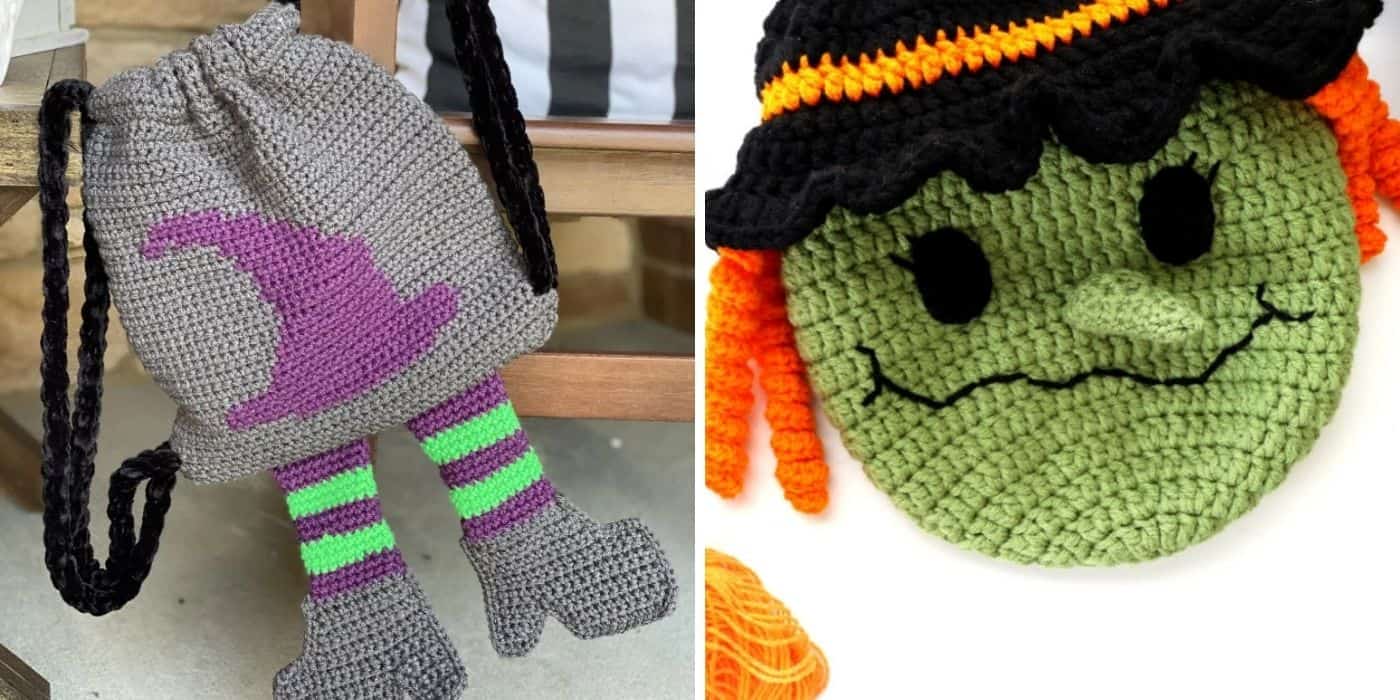 2 different crochet treat bags