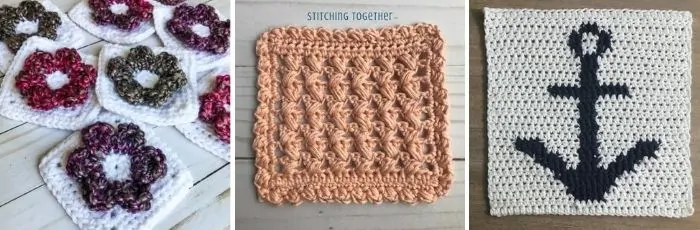 3 different crochet square patterns
