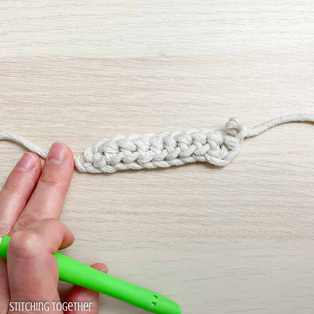 row of foundation single crochet stitches left handed