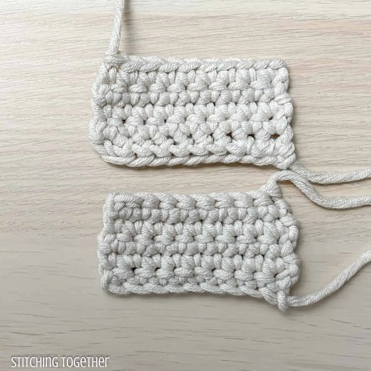 two crochet swatches of single crochets
