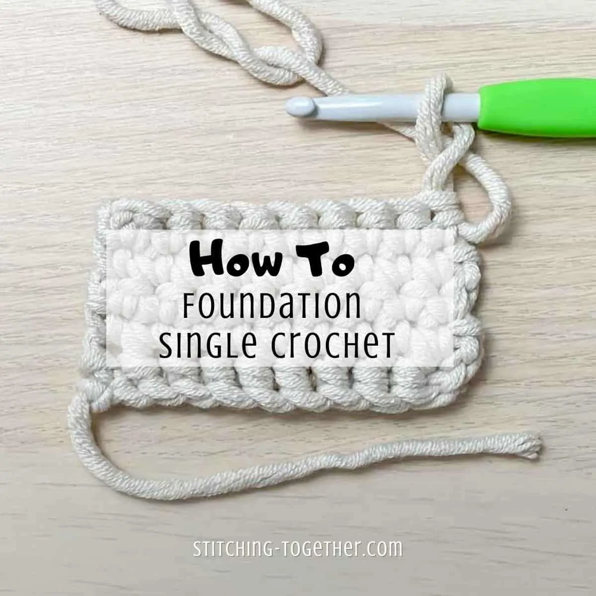 crochet swatch with wording for how to fsc