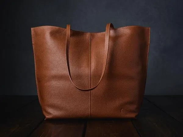 beautiful leather handbag for storing crochet projects