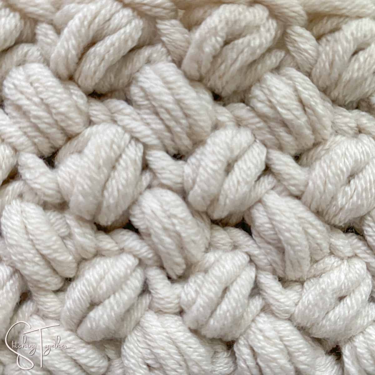 super close up view of the crochet bean stitch